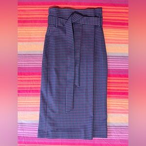 Zara Woman Blue, Red and black Checkered Pencil Wrap Skirt